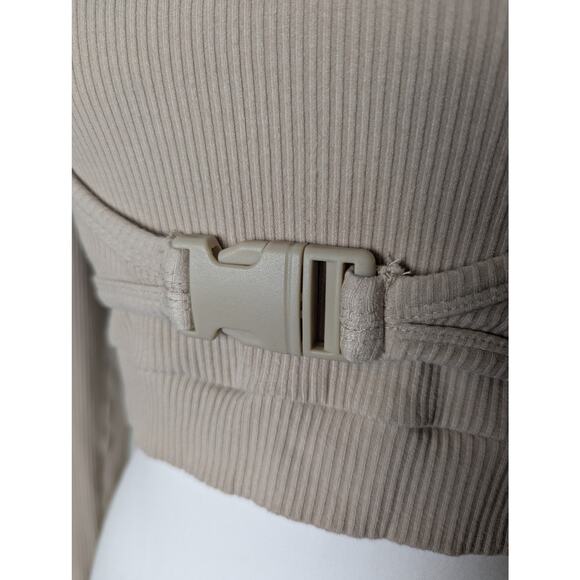 Cider Ribbed Buckle Long Sleeve Beige Crop Top Women Size M Avant Garde - Picture 8 of 11